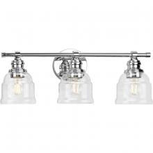  P300375-015 - Ambrose Collection Three-Light Farmhouse Polished Chrome Clear Glass Bath Vanity Light