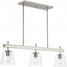  P400298-009 - Saffert Collection Three-Light New Traditional Brushed Nickel Clear Glass Linear Island Chandelier L