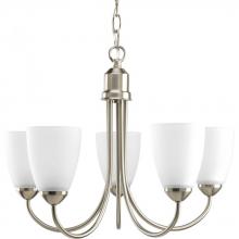  P4441-09 - Gather Collection Five-Light Brushed Nickel Etched Glass Traditional Chandelier Light