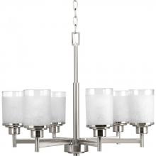  P4758-09 - Alexa Collection Six-Light Brushed Nickel Etched Linen With Clear Edge Glass Modern Chandelier Light