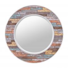  613102 - Colorful Waxed Plank Medium Circular Wood Mirror