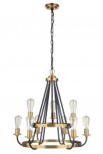  50329-FBSB - Randolph 9 Light Chandelier in Flat Black/Satin Brass