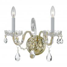  1032-PB-CL-S - Traditional Crystal 2 Light Swarovski Strass Crystal Polished Brass Sconce