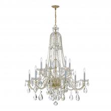  1112-PB-CL-S - Traditional Crystal 12 Light Swarovski Strass Crystal Polished Brass Chandelier