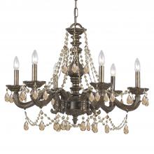  5026-VB-GT-S - Paris Market 6 Light Golden Teak Swarovski Strass Venetian Bronze Chandelier