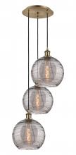  113B-3P-AB-G1213-10SM - Athens Deco Swirl - 3 Light - 17 inch - Antique Brass - Cord hung - Multi Pendant