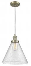  201C-AB-G44-L-LED - Cone - 1 Light - 12 inch - Antique Brass - Cord hung - Mini Pendant