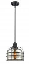  201S-BK-G78-CE-LED - Bell Cage - 1 Light - 9 inch - Matte Black - Stem Hung - Mini Pendant