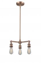  207-AC-LED - Bare Bulb - 3 Light - 15 inch - Antique Copper - Stem Hung - Chandelier