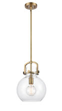  410-1S-BB-10CL-LED - Newton Sphere - 1 Light - 10 inch - Brushed Brass - Stem Hung - Mini Pendant