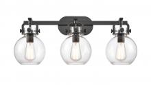  410-3W-BK-G410-7CL - Newton Sphere - 3 Light - 27 inch - Matte Black - Bath Vanity Light