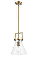  411-1S-BB-10CL-LED - Newton Cone - 1 Light - 10 inch - Brushed Brass - Stem Hung - Mini Pendant