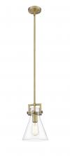  411-1S-BB-8CL-LED - Newton Cone - 1 Light - 8 inch - Brushed Brass - Cord hung - Mini Pendant