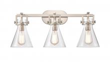  411-3W-SN-7CL-LED - Newton Cone - 3 Light - 27 inch - Brushed Satin Nickel - Bath Vanity Light