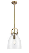  412-1S-BB-10CL-LED - Newton Bell - 1 Light - 10 inch - Brushed Brass - Stem Hung - Mini Pendant