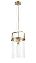  413-1S-BB-8CL-LED - Pilaster - 1 Light - 8 inch Glass - Brushed Brass - Cord hung - Mini Pendant