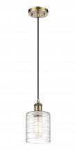  516-1P-AB-G1113-LED - Cobbleskill - 1 Light - 5 inch - Antique Brass - Cord hung - Mini Pendant