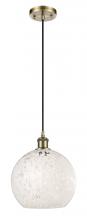  516-1P-AB-G1216-10WM - White Mouchette - 1 Light - 10 inch - Antique Brass - Stem Hung - Mini Pendant