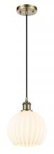  516-1P-AB-G1217-8WV - White Venetian - 1 Light - 8 inch - Antique Brass - Cord Hung - Mini Pendant