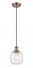  516-1P-AC-G1013-LED - Belfast - 1 Light - 6 inch - Antique Copper - Cord hung - Mini Pendant