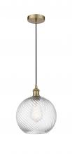  616-1P-AB-G1214-12-LED - Athens Twisted Swirl - 1 Light - 12 inch - Antique Brass - Cord hung - Mini Pendant