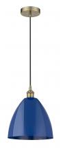  616-1P-AB-MBD-12-BL-LED - Plymouth - 1 Light - 12 inch - Antique Brass - Cord hung - Mini Pendant