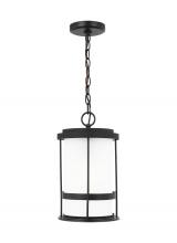  6290901-12 - Wilburn modern 1-light outdoor exterior ceiling hanging pendant lantern in black finish with satin e