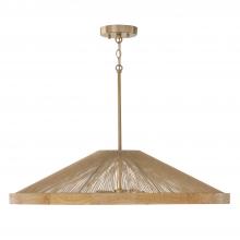  352841MA - 4-Light Pendant in Matte Brass with Mango Wood and Handwrapped Natural Jute Rope String