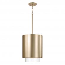  353011MA - 1-Light Cylindrical Metal Pendant in Matte Brass with Seeded Glass