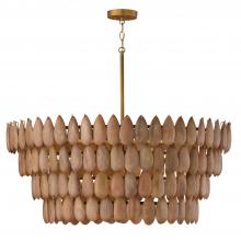  354461LW - 6-Light Pendant in Hand-distressed Patinaed Brass and Handcrafted Mango Wood