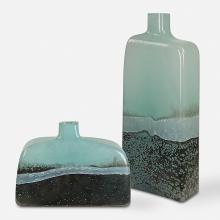  18096 - Fuze Aqua & Bronze Vases, Set Of 2